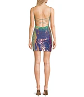 Next Up Spaghetti Strap Drape Neckline Ombre Sequin Short Club Dress