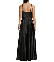 Next Up Spaghetti Strap Notch V-Wire Front Slit Long Dress