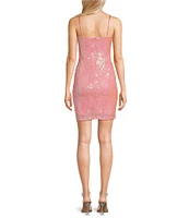 Next Up Spaghetti Strap Sweetheart Neck Solid Sequin Short Bodycon Placement Dress