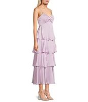 Next Up Spaghetti Strap Twist Tiered Midi Ruffle Skirt Dress