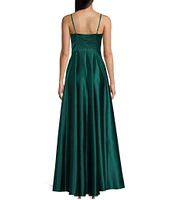 Next Up Spaghetti Strap V-Neck Front Slit Long Full Skirt Dress