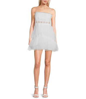 Next Up Illusion Mesh Corset Ruffle Tiered Fit & Flare Dress