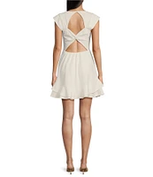 Next Up Sweetheart Neck Cap Sleeve Twist Double Ruffle Hem Dress
