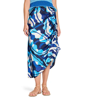 NIC + ZOE Aqua Surf Mid Rise Side Ruched Asymmetrical Skirt
