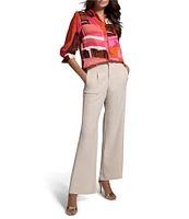 NIC + ZOE Artful Blocks Glossy Stand Collar Long Sleeve Blouse