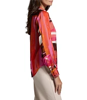 NIC + ZOE Artful Blocks Glossy Stand Collar Long Sleeve Blouse