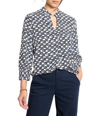 NIC + ZOE Basketweave Split V-Neck 3/4 Sleeve Shirt