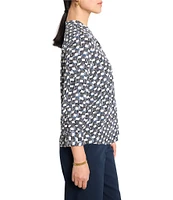 NIC + ZOE Basketweave Split V-Neck 3/4 Sleeve Shirt