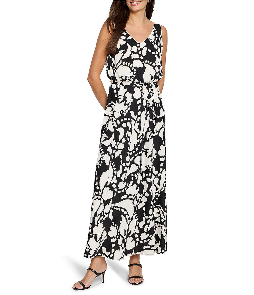 NIC + ZOE Bianca Evening Petal Blouson V-Neck Sleeveless Maxi Dress