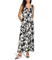 NIC + ZOE Bianca Evening Petal Blouson V-Neck Sleeveless Maxi Dress