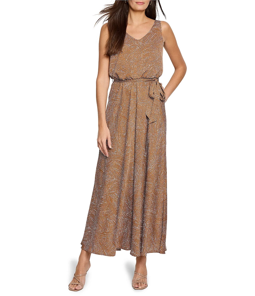 NIC + ZOE Bianca Woven Swirling Sands V-Neck Sleeveless Blouson Dress