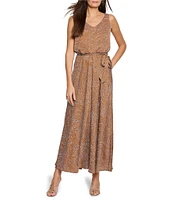NIC + ZOE Bianca Woven Swirling Sands V-Neck Sleeveless Blouson Dress