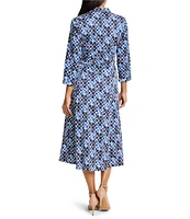 NIC + ZOE Blue Bauble Print Front Button Collar 3/4 Sleeve Shirt Dress