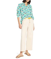 NIC + ZOE Bright Spot Crinkle Point Collar Long Sleeve Button Front Top