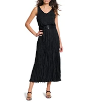 NIC + ZOE Cailin Crinkle Satin Back Crepe V-Neck Sleeveless Elastic Belt Midi Dress