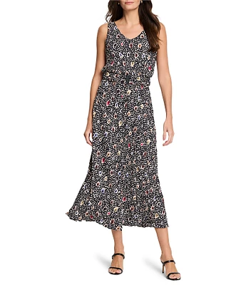 NIC + ZOE Cailin Spotted Dot Woven Crepe V-Neck Sleeveless Midi Dress