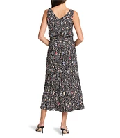 NIC + ZOE Cailin Spotted Dot Woven Crepe V-Neck Sleeveless Midi Dress