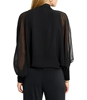 NIC + ZOE Chiffon Crush Open Front Long Sleeve Knit Trim Cardigan