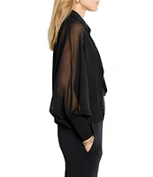 NIC + ZOE Chiffon Crush Open Front Long Sleeve Knit Trim Cardigan