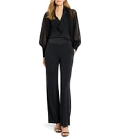 NIC + ZOE Chiffon Crush Open Front Long Sleeve Knit Trim Cardigan
