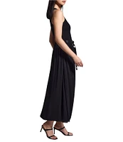 NIC + ZOE Chiffon Smocked Round Neck Sleeveless Fit-And-Flare Belted Midi Dress