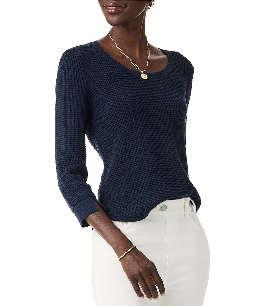 NIC + ZOE Chill Out Knit Scoop Neck 3/4 Sleeve Sweater