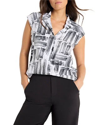 NIC + ZOE City Blocks Tech Stretch Split Collar Cap Sleeve Top