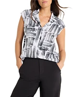 NIC + ZOE City Blocks Tech Stretch Split Collar Cap Sleeve Top