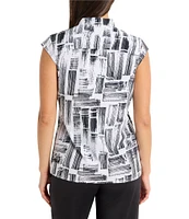 NIC + ZOE City Blocks Tech Stretch Split Collar Cap Sleeve Top
