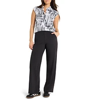NIC + ZOE City Blocks Tech Stretch Split Collar Cap Sleeve Top