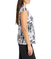 NIC + ZOE City Blocks Tech Stretch Split Collar Cap Sleeve Top
