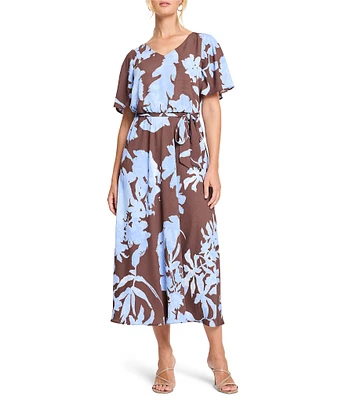 NIC + ZOE Cloud Blossom Brooke V-Neck Elbow Sleeve Dress