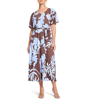 NIC + ZOE Cloud Blossom Brooke V-Neck Elbow Sleeve Dress
