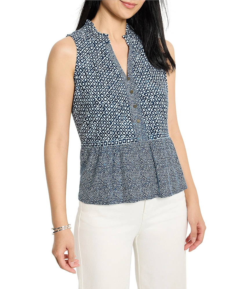 NIC + ZOE Coastal Geo Split Neck Sleeveless Peplum Tank
