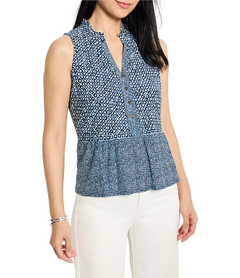 NIC + ZOE Coastal Geo Split Neck Sleeveless Peplum Tank