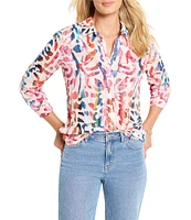 NIC + ZOE Color Wash Point Collar Long Sleeve Button Front Shirt