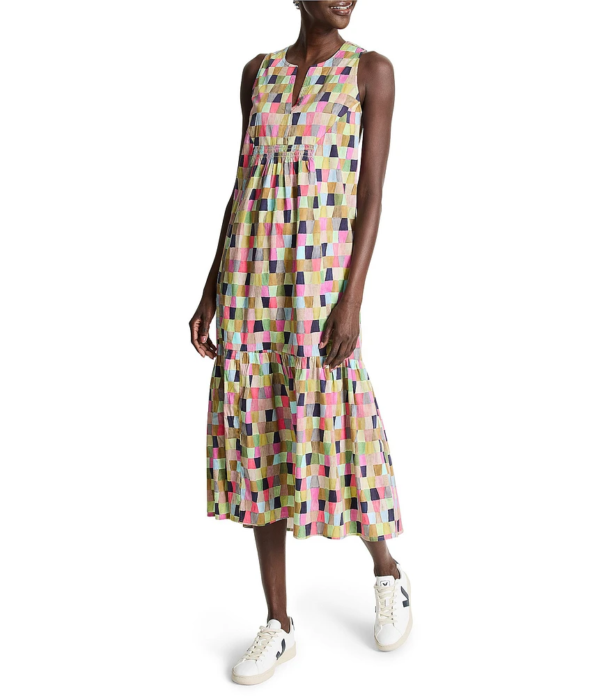 NIC + ZOE Colorfield Print Split V-Neck Sleeveless Ruffle Dress