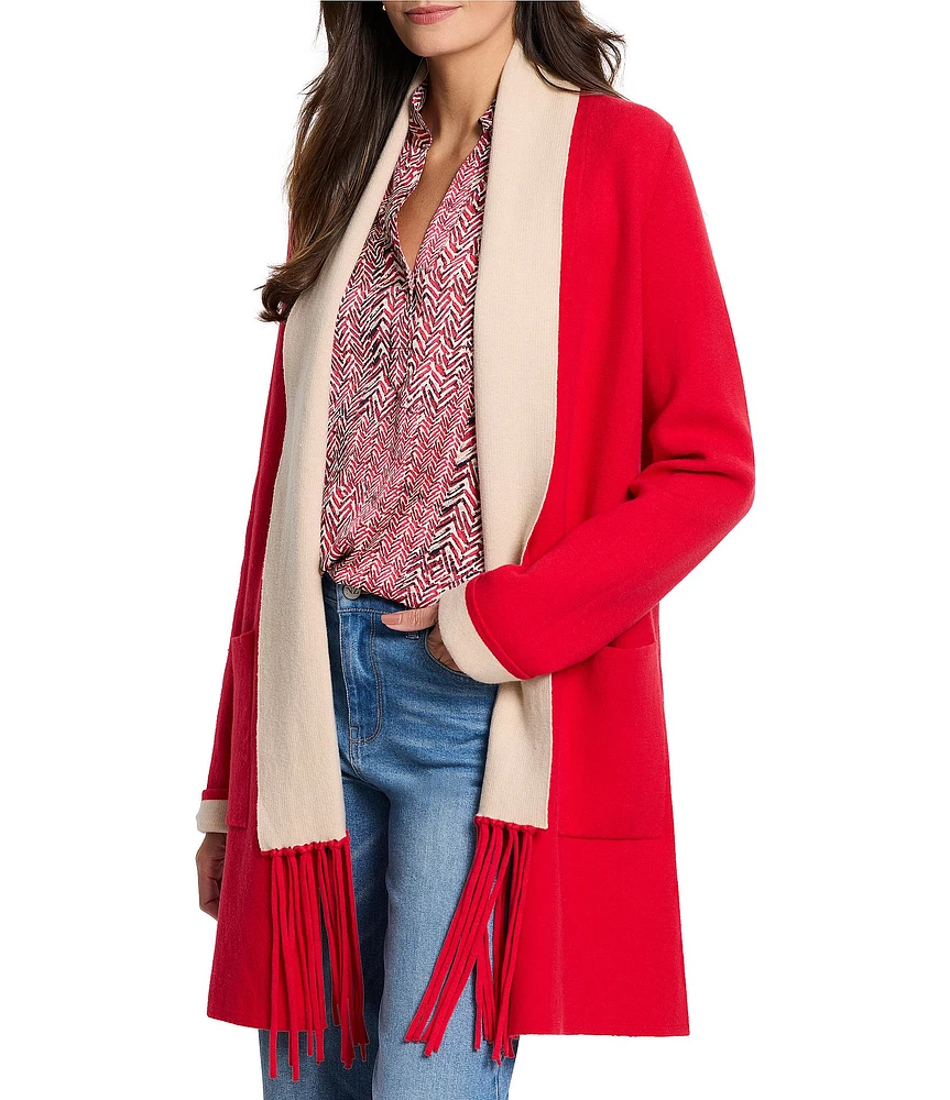 NIC + ZOE Cool Nights Reversible Open Front Long Sleeve Fringe Cardigan Jacket