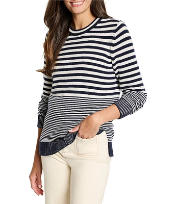 NIC + ZOE Cotton Cashmere Blend Stripe Round Neck Long Sleeve Sweater