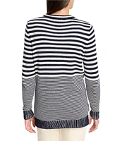 NIC + ZOE Cotton Cashmere Blend Stripe Round Neck Long Sleeve Sweater