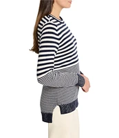 NIC + ZOE Cotton Cashmere Blend Stripe Round Neck Long Sleeve Sweater