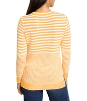 NIC + ZOE Cotton Cashmere Blend Stripe Round Neck Long Sleeve Sweater