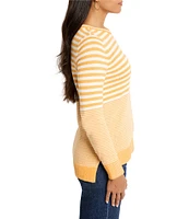 NIC + ZOE Cotton Cashmere Blend Stripe Round Neck Long Sleeve Sweater