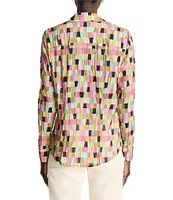 NIC + ZOE Crinkle Colorfield Print Button Down Collar Long Sleeve Top
