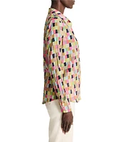 NIC + ZOE Crinkle Colorfield Print Button Down Collar Long Sleeve Top