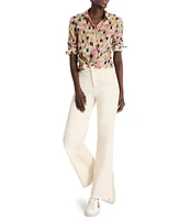 NIC + ZOE Crinkle Colorfield Print Button Down Collar Long Sleeve Top