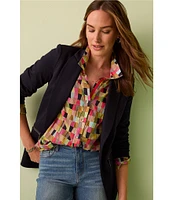 NIC + ZOE Crinkle Colorfield Print Button Down Collar Long Sleeve Top