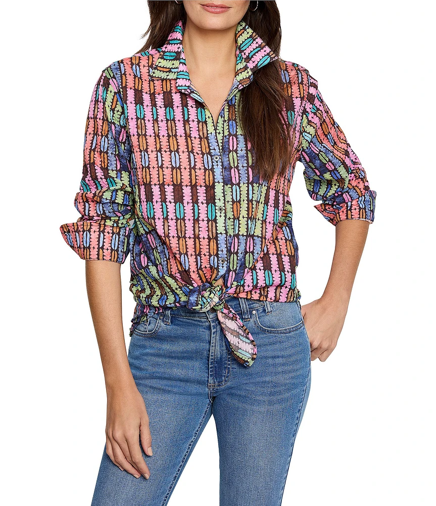 NIC + ZOE Crinkle Geo Dot Print Collar Neck Long Sleeve Button Front Shirt