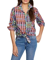 NIC + ZOE Crinkle Geo Dot Print Collar Neck Long Sleeve Button Front Shirt