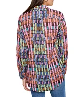 NIC + ZOE Crinkle Geo Dot Print Collar Neck Long Sleeve Button Front Shirt
